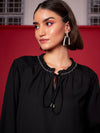 Women Black Embellished Puff Sleeves Top