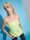 Women Green Denim Off Shoulder Regular Top