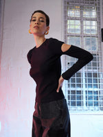 Women Black Bicep Cut Out Rib Top