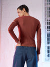 Women Rust Bicep Cut Out Rib Top