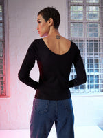 Women Black Sweetheart Neck Rib Top