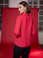 Women Red Front Embroidered Shirt