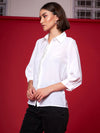 Women White Front Embroidered Shirt