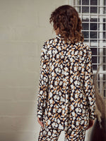 Women Beige Abstract Print Oversized Shirt