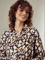 Women Beige Abstract Print Oversized Shirt