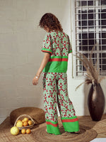 Women Green Floral Gathered Sleeves Top With Pants