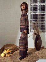 Women Brown Snake Print Oversized Shirt With Pants