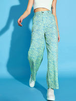 Women Green Printed Twill Straight Pants