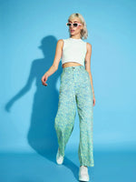 Women Green Printed Twill Straight Pants