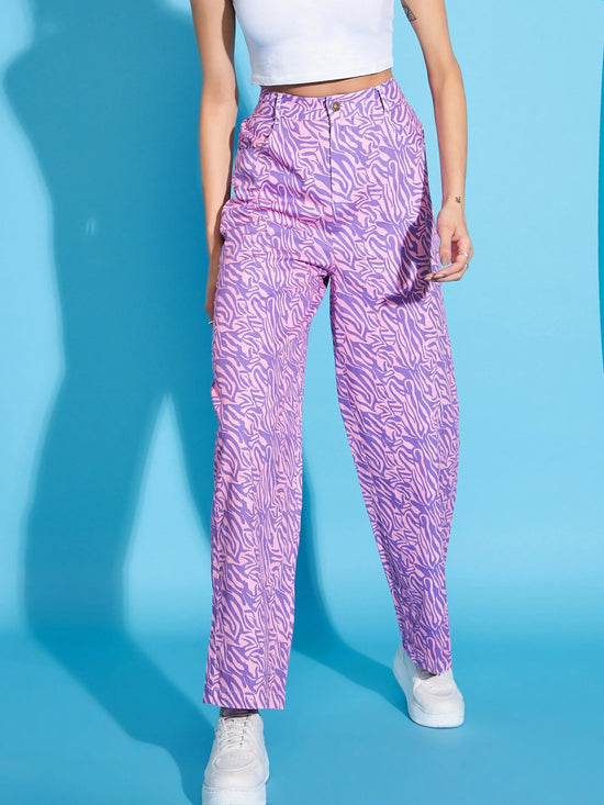 Women Pink Printed Twill Straight Pants