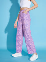 Women Pink Printed Twill Straight Pants