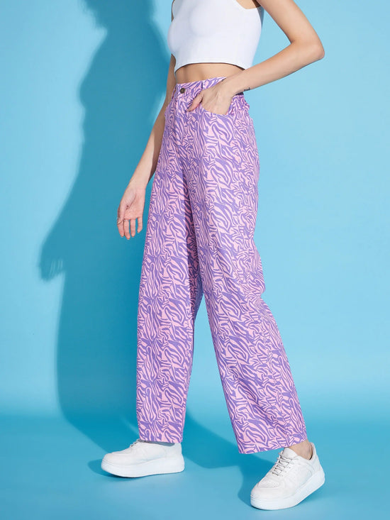 Women Pink Printed Twill Straight Pants