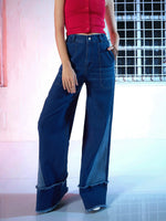 Women Blue Denim Raw Hem Staright Fit Jeans