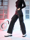 Women Black Denim Staright Fit Cargo Jeans