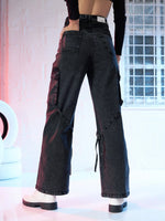 Women Black Denim Staright Fit Cargo Jeans