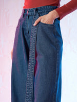 Women Blue Denim Belted Straight Fit Jeans