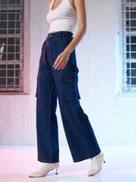 Women Blue Side Pocket Cargo Jeans