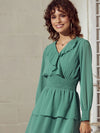 Women Sea Green Smoked Waist Flared Mini Dress