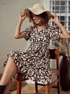 Women Beige Abstract Print Short Tiered Dress