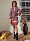 Women Pink Snake Print Front Tie Shirt Dress