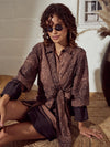 Women Brown Snake Print Front Tie Shirt Dress