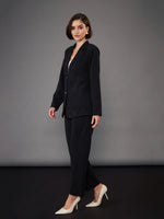 Women Black Slim Fit Blazer With Pleated Pants