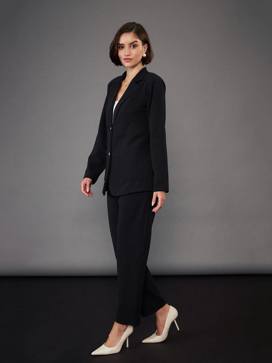 Women Black Slim Fit Blazer With Pleated Pants