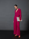 Women Pink Notch Collar Crop Blazer With Palazzo Pants