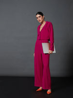 Women Pink Notch Collar Crop Blazer With Palazzo Pants