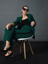 Women Emerald Front Button Blazer With Straight Pants