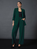 Women Emerald Front Button Blazer With Straight Pants