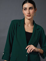 Women Emerald Front Button Blazer With Straight Pants