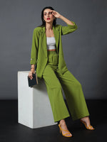 Women Olive Front Button Blazer With Palazzo Pants