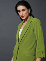 Women Olive Front Button Blazer With Palazzo Pants