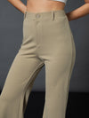 Women Brown Puff Sleeves Top With Bell Bottom Pants