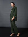 Women Olive Longline Blazer With Darted Pants