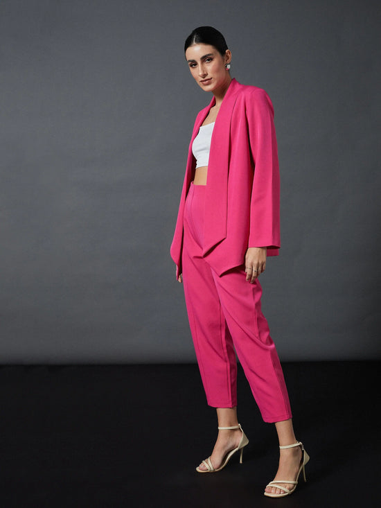 Women Pink Shawl Collar Blazer With Balloon Fit Pants