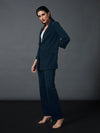 Women Airforce Blue Longline Blazer With Darted Pants