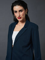 Women Airforce Blue Longline Blazer With Darted Pants