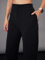 Women Black Front Pleated Tapered Pants