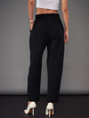 Women Black Front Pleated Tapered Pants