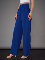 Women Royal Blue Pleated Straight Pants