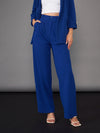 Women Royal Blue Pleated Straight Pants