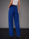 Women Royal Blue Pleated Straight Pants