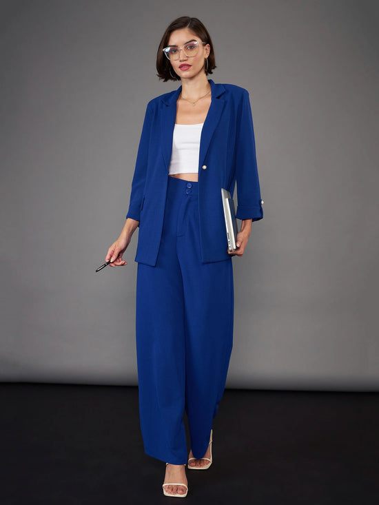 Women Royal Blue Pleated Straight Pants