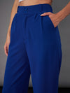 Women Royal Blue Pleated Straight Pants