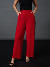 Women Red Side Tape Straight Pants