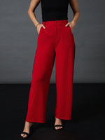 Women Red Side Tape Straight Pants