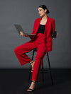 Women Red Side Tape Straight Pants