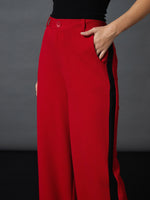 Women Red Side Tape Straight Pants